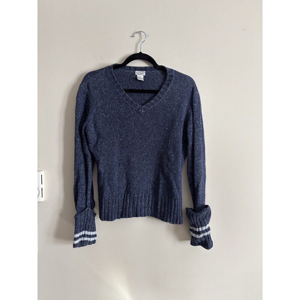 VTG Y2K Weather Vane Womens Large Knit Sweater V‎ Neck Striped Cotton Bodycon